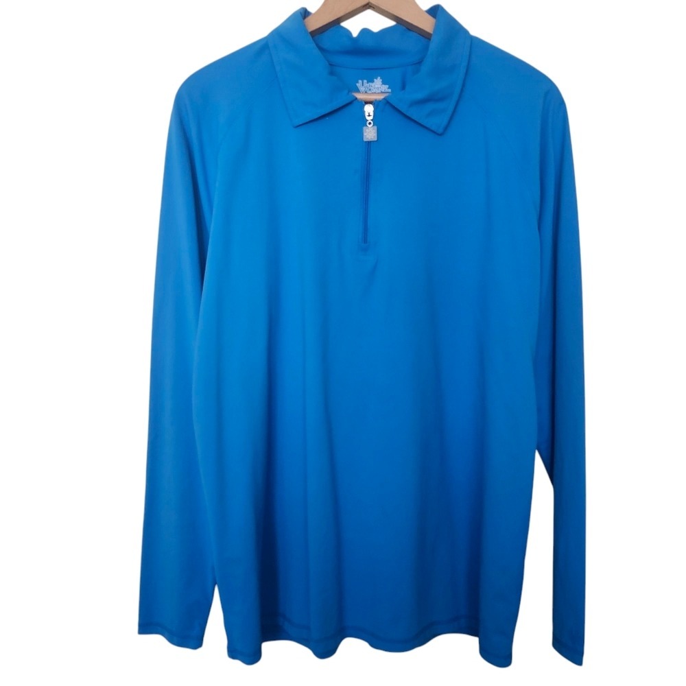 UVSkinz Quarter Zip Pullover Mens Large Blue UPF 50+ Sun Shirt Long Sleeve